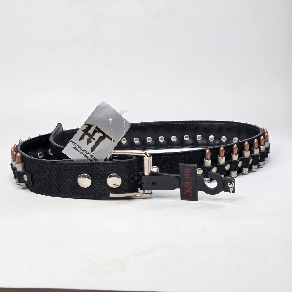Hot Topic Black Bullet Strap Belt Grunge Goth Punk Emo Zinc Alloy Studded Sz 32